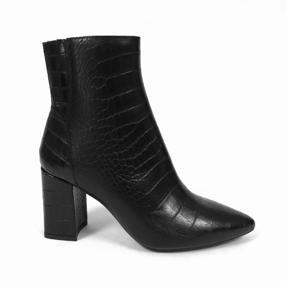 Aquatalia Posey Black Leather Croc Embossed Bootie